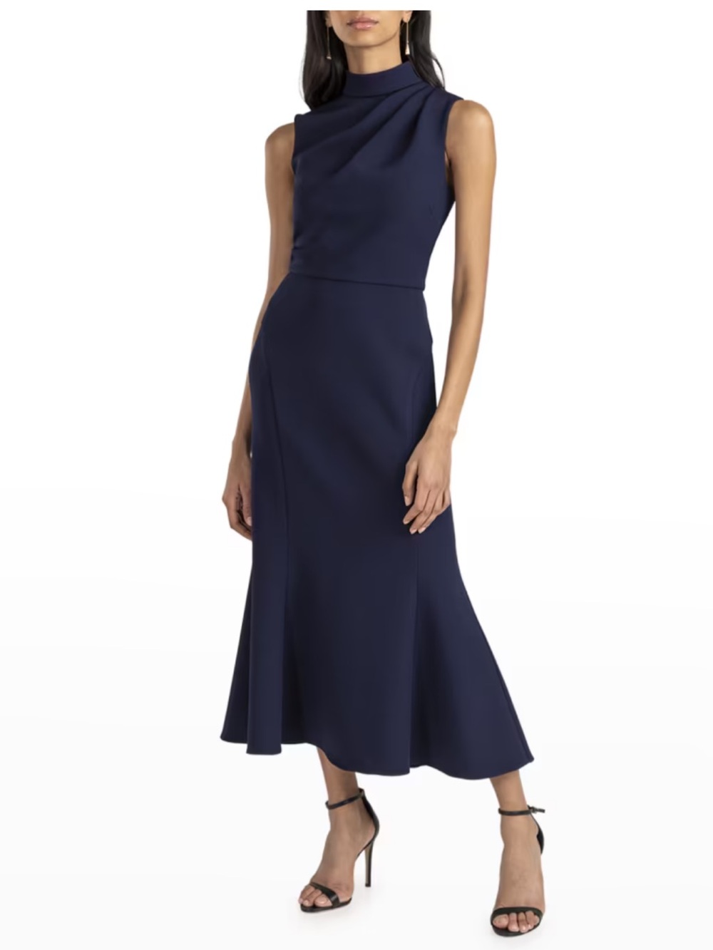 SHOSHANNA
Turtleneck Pleated Trumpet Midi Dress In Navy size 2